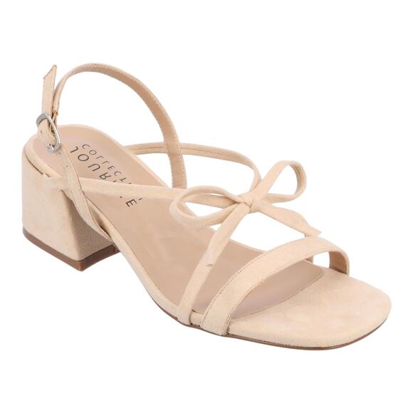 Journee Women's Amity Bow Detail Strappy Block Heel Sandals Beige Size 11 - Picture 1 of 5